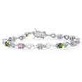 thumbnail image 1 of Gem Stone King 925 Sterling Silver Pink Lab Grown Diamond and Green TourmalineBracelet for Women (2.27 Cttw, Gemstone April Birthstone, Round 4MM, 7.5 inch), 1 of 6
