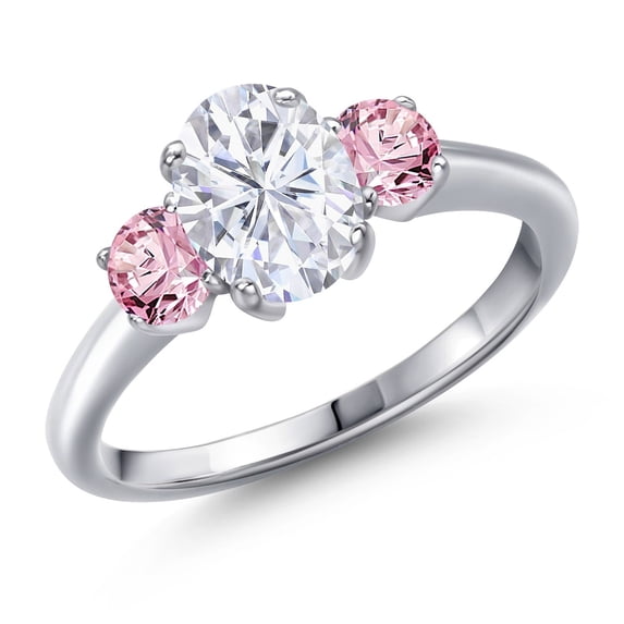 Gem Stone King 925 Sterling Silver Pink Lab Grown Diamond Ring Set with Moissanite (2.00 Cttw)