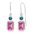 thumbnail image 1 of Gem Stone King 925 Sterling Silver Pink Moissanite and Blue Diamond French Wire Dangle Earrings for Women (2.20 Cttw, Gemstone Birthstone, Emerald Cut 7X5MM, Round 3MM), 1 of 3