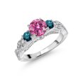 Gem Stone King 925 Sterling Silver Pink Moissanite Blue Diamond and