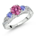 thumbnail image 1 of Gem Stone King 925 Sterling Silver Pink Moissanite Blue Tanzanite and White Moissanite Engagement Ring for Women (1.37 Cttw, Gemstone, Round 6MM and 3MM, Size 9), 1 of 4