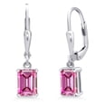 thumbnail image 1 of Gem Stone King 925 Sterling Silver Pink Moissanite Dangle Dangling Earrings for Women (2.00 Cttw, Gemstone Birthstone, Emerald Cut 7X5MM), 1 of 5