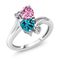 Gem Stone King 925 Sterling Silver Pink Moissanite London Blue Topaz and White Moissanite Ring for Women (1.78 Cttw, Heart Shape 6MM, Gemstone Birthstone, Size 6)
