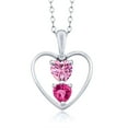 thumbnail image 1 of Gem Stone King 925 Sterling Silver Pink Moissanite Pink Created Sapphire and White Topaz Pendant Necklace for Women (1.01 Cttw, Gemstone Birthstone, Heart 5MM and 4MM, with 18 inch Silver Chain), 1 of 3