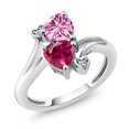 thumbnail image 1 of Gem Stone King 925 Sterling Silver Pink Moissanite Red Created Ruby and White Lab Grown Diamond Ring for Women (1.79 Cttw, Heart Shape 6MM, Gemstone Birthstone, Size 9), 1 of 6