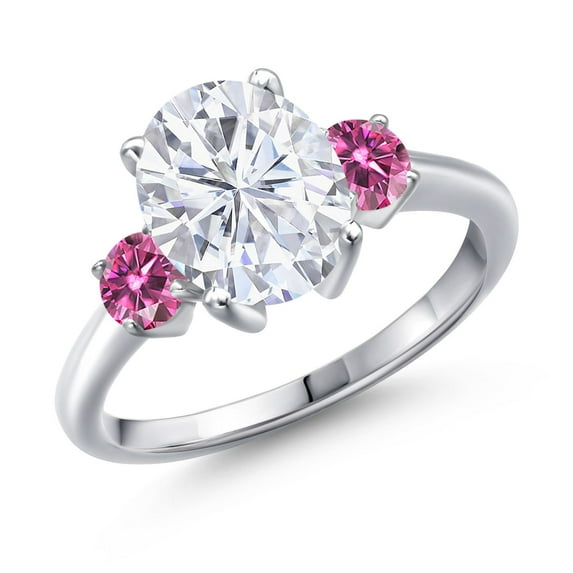 Gem Stone King 925 Sterling Silver Pink Moissanite Ring Set with Oval Moissanite (3.46 Cttw)