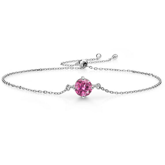 Gem Stone King 925 Sterling Silver Pink Moissanite Solitaire Bracelet for Women (0.80 Cttw, Round Cut 6MM)