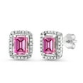 thumbnail image 1 of Gem Stone King 925 Sterling Silver  Pink Moissanite Stud Earrings for Women (3.98 Cttw, Emerald Cut 8X6MM), 1 of 4