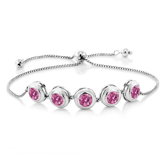 Gem Stone King 925 Sterling Silver Pink Moissanite Tennis Bracelet for Women (4.00 Cttw, Round 6MM, Gemstone Birthstone, Fully Adjustable up to 9 inch)