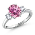 thumbnail image 1 of Gem Stone King 925 Sterling Silver Pink Moissanite and White Created Sapphire Engagement Ring for Women | 2.50 Cttw | Oval 9X7MM | Gemstone Birthstone | Size 7, 1 of 6
