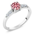 thumbnail image 1 of Gem Stone King 925 Sterling Silver Pink Moissanite and White Lab Grown Diamond Engagement Ring for Women (0.65 Cttw, Round 5MM, Gemstone Birthstone, Size 8), 1 of 6