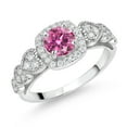 thumbnail image 1 of Gem Stone King 925 Sterling Silver Pink Moissanite and White Moissanite Engagement Ring for Women (1.18 Cttw, Round 6MM, Gemstone Birthstone, Size 8), 1 of 3