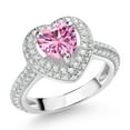 thumbnail image 1 of Gem Stone King 1.69 Cttw Pink and White Moissanite Heart Shape Engagement Ring for Women | 925 Sterling Silver | Heart Shape 6.5MM (Size 7), 1 of 5