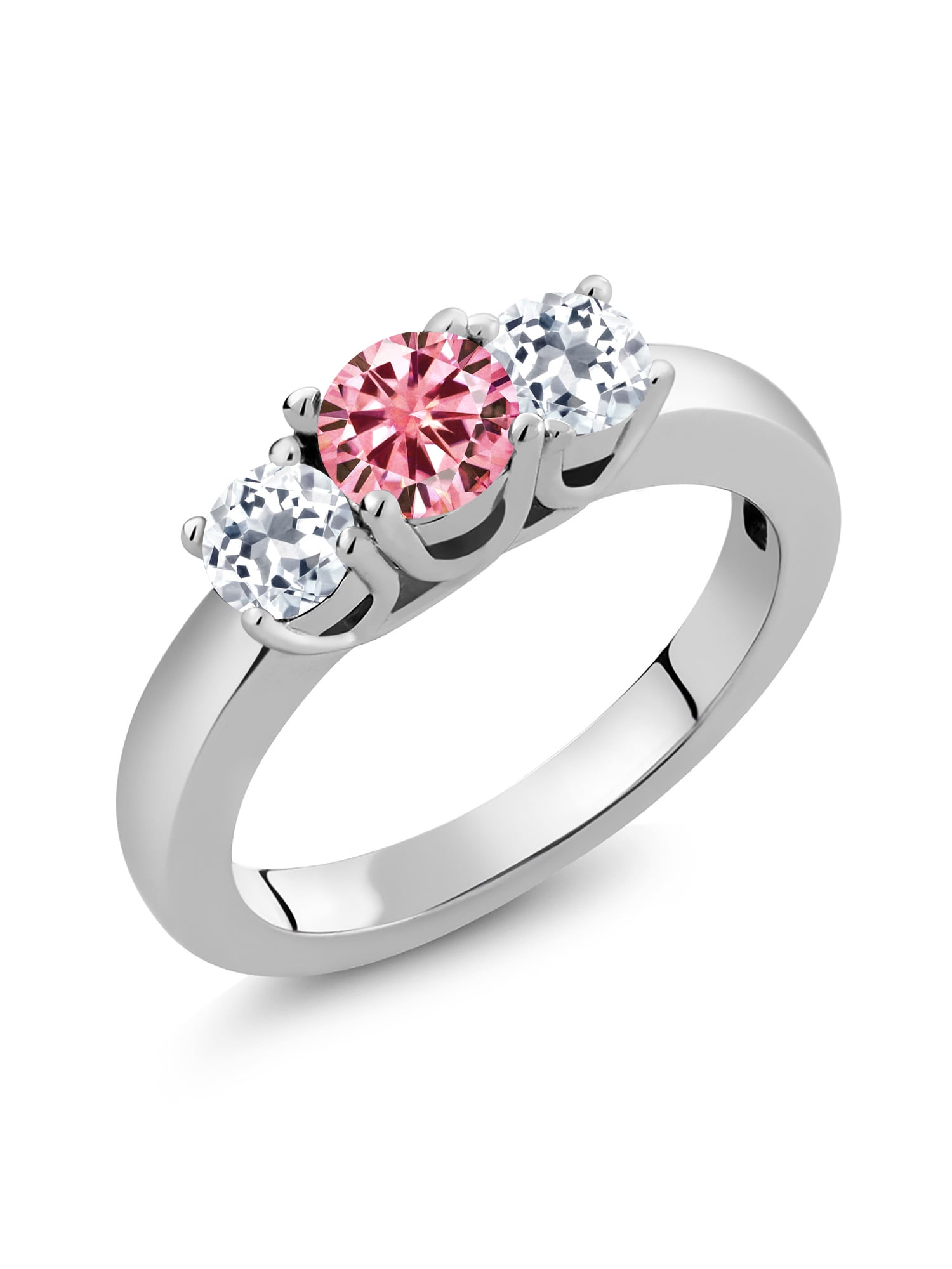 Gem Stone King 925 Sterling Silver Pink Moissanite and White Topaz 3 ...