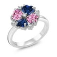 thumbnail image 1 of Gem Stone King 925 Sterling Silver Pink Moissanite and Blue Created Sapphire Ring for Women (2.08 Cttw, Heart Shape 5MM, Gemstone Birthstone, Size 8), 1 of 3