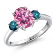 thumbnail image 1 of Gem Stone King 925 Sterling Silver Pink Moissanite and Blue Diamond Engagement Ring for Women | 2.54 Cttw | Oval 9X7MM | Gemstone Birthstone | Size 5, 1 of 6