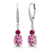 Gem Stone King 925 Sterling Silver Pink Moissanite and Red Created Ruby Dangle Earrings for Women with Lab Grown Diamond (4.53 Cttw, Oval 9X7MM)
