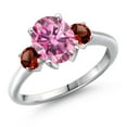 thumbnail image 1 of Gem Stone King 925 Sterling Silver Pink Moissanite and Red Garnet Engagement Ring for Women | 2.74 Cttw | Oval 9X7MM | Gemstone Birthstone | Size 6, 1 of 6