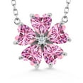 thumbnail image 1 of Gem Stone King 925 Sterling Silver Pink Moissanite and White Topaz Pendant Necklace for Women (4.04 Cttw, Heart Shape 6MM, with 18 inch Chain), 1 of 4