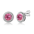 thumbnail image 1 of Gem Stone King 925 Sterling Silver Pink Mystic Topaz Bezel Stud Earrings for Women Men (2.00 Ct Round 6MM), 1 of 2