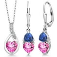 thumbnail image 1 of Gem Stone King 925 Sterling Silver Pink Mystic Topaz and Blue Created Sapphire Pendant Earrings Set for Women (4.28 Cttw, Gemstone Birthstone, with 18 inch Chain), 1 of 4