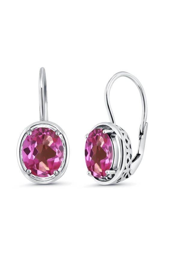 3.60 Cttw Pink Mystic Topaz Dangle Earrings for Women | 925 Sterling Silver | Gemstone Birthstone | Oval 9X7MM