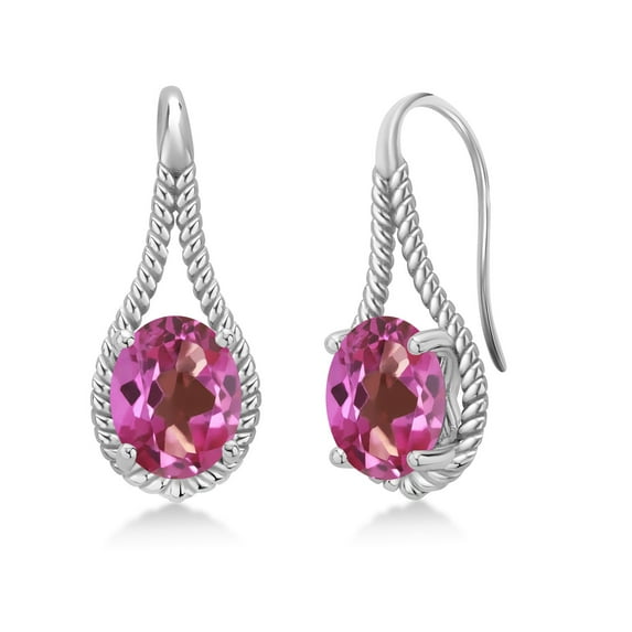 Gem Stone King 925 Sterling Silver Pink Mystic Topaz Earrings for Women (4.40 Cttw, Gemstone November Birthstone, Oval 9X7MM)