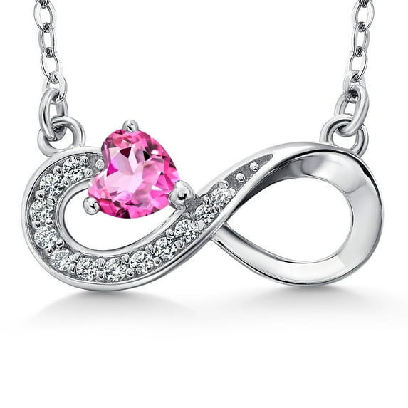 Gem Stone King 925 Sterling Silver Pink Mystic Topaz Infinity Pendant Necklace for Women (0.42 Cttw, Heart Shape 4MM, with 18 inch Silver Chain)
