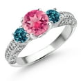 thumbnail image 1 of Gem Stone King 925 Sterling Silver Pink Mystic Topaz London Blue Topaz and White Moissanite Engagement Ring for Women (2.39 Cttw, Gemstone, Round 7MM and 4MM, Size 8), 1 of 3