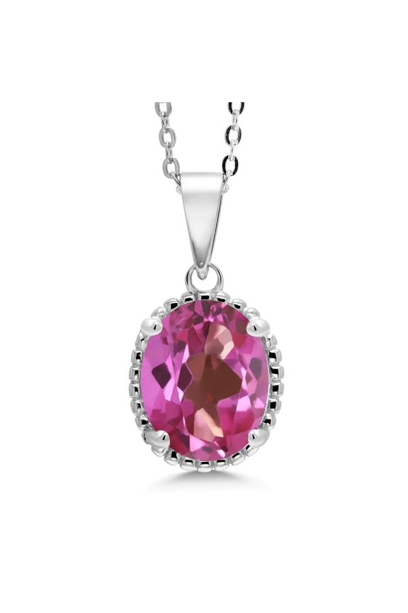 925 Sterling Silver Pink Mystic Topaz Pendant Necklace for Women (4.50 Cttw, Oval 11X9MM, Gemstone Birthstone, with 18 inch Silver Chain)