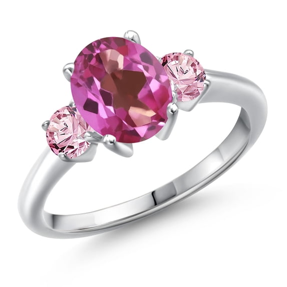 Gem Stone King 925 Sterling Silver Pink Mystic Topaz and Pink Lab Grown Diamond Engagement Ring for Women | 2.70 Cttw | Oval 9X7MM | Gemstone November Birthstone | Size 6