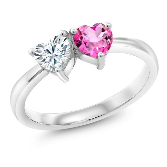 Gem Stone King 925 Sterling Silver Pink Mystic Topaz Ring Set with Moissanite (1.02 Cttw) (Size 6)