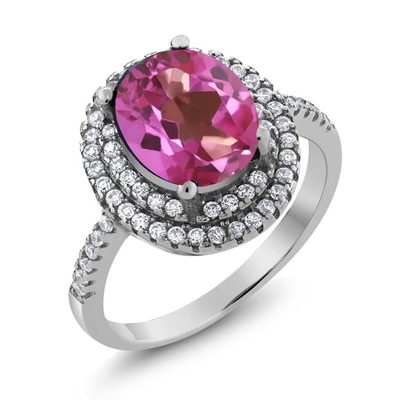 Gem Stone King 925 Sterling Silver Pink Mystic Topaz Ring for Women (4.00 Cttw, Oval 9X7MM, Size 9)