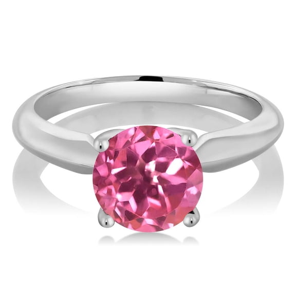 Gem Stone King 925 Sterling Silver Pink Mystic Topaz Solitaire Engagement Ring for Women (1.55 Cttw, Round 7MM, Gemstone Birthstone, Available in Size 5, 6, 7, 8, 9)
