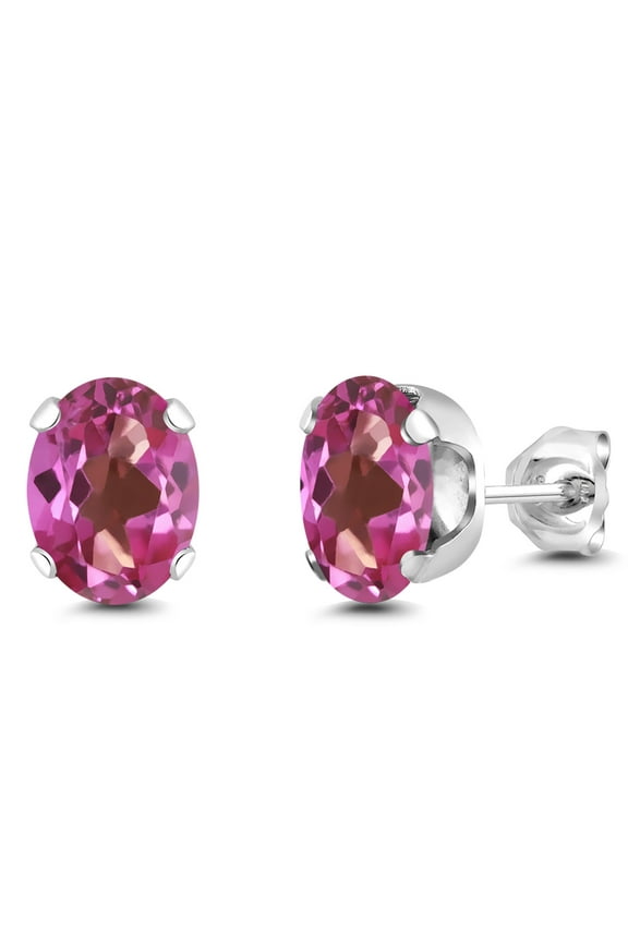 925 Sterling Silver Pink Mystic Topaz Stud Earrings for Women Men | 2.60 Cttw | Gemstone November Birthstone | Oval 8X6MM