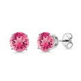 thumbnail image 1 of Gem Stone King 925 Sterling Silver Pink Mystic Topaz Stud Earrings for Women Men (3.10 Cttw, Round Cut 7MM), 1 of 6