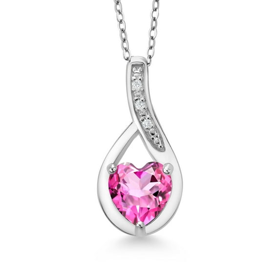 Gem Stone King 925 Sterling Silver Pink Mystic Topaz and White Lab Grown Diamond Necklace for Women (1.32Cttw, GemstoneNovember Birthstone, Heart Shape 7X7MM, with 18 inch Chain)