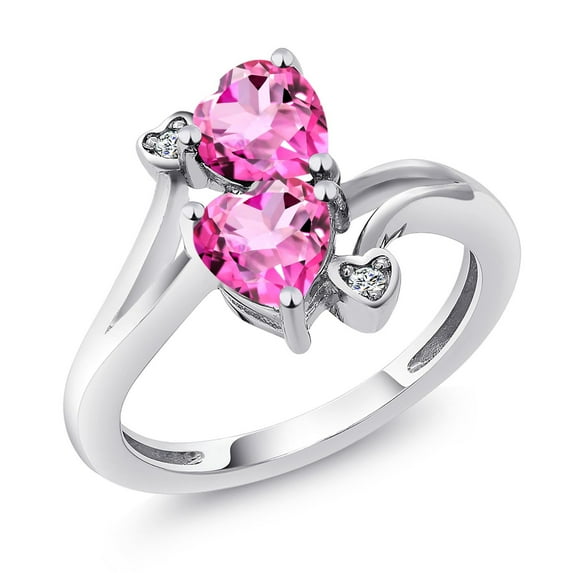 Gem Stone King 925 Sterling Silver Pink Mystic Topaz and White Lab Grown Diamond Ring for Women (1.93 Cttw, Heart Shape 6MM, Gemstone Birthstone, Available in Size 5, 6, 7, 8, 9)