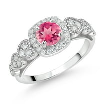 Gem Stone King 925 Sterling Silver Pink Mystic Topaz and White Moissanite Engagement Ring for Women (1.88 Cttw, Round 6MM, Gemstone Birthstone, Size 7)