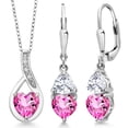 thumbnail image 1 of Gem Stone King 925 Sterling Silver Pink Mystic Topaz and White Moissanite Pendant Earrings Set for Women (4.14 Cttw, Gemstone Birthstone, with 18 inch Chain), 1 of 4