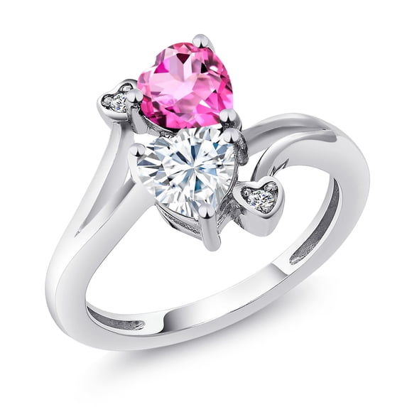 Gem Stone King 925 Sterling Silver Pink Mystic Topaz White Moissanite and White Lab Grown Diamond Ring for Women (1.78 Cttw, Heart Shape 6MM, Gemstone Birthstone, Size 7)