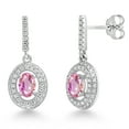 thumbnail image 1 of Gem Stone King 925 Sterling Silver Pink Sapphire and White Moissanite Dangle Earrings for Women (1.71 Cttw, Gemstone September Birthstone, Oval 6X4MM), 1 of 4