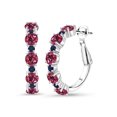 thumbnail image 1 of Gem Stone King 925 Sterling Silver Pink Tourmaline and Blue Sapphire Hoop Earrings for Women (2.85 Cttw, Round 4MM and 1.9MM, Gemstone Birthstone 1 inch Diameter), 1 of 4