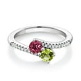 thumbnail image 1 of Gem Stone King 925 Sterling Silver Pink Tourmaline and Green Peridot Bypass Ring for Women (0.79 Cttw, Gemstone October Birthstone, Round 4MM, Available in Size 5, 6, 7, 8, 9), 1 of 4