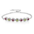 thumbnail image 1 of Gem Stone King 925 Sterling Silver Pink Tourmaline and Green Peridot Tennis Bracelet for Women (2.06 Cttw, Gemstone October Birthstone, 7 inch with 2 inch Extender), 1 of 5