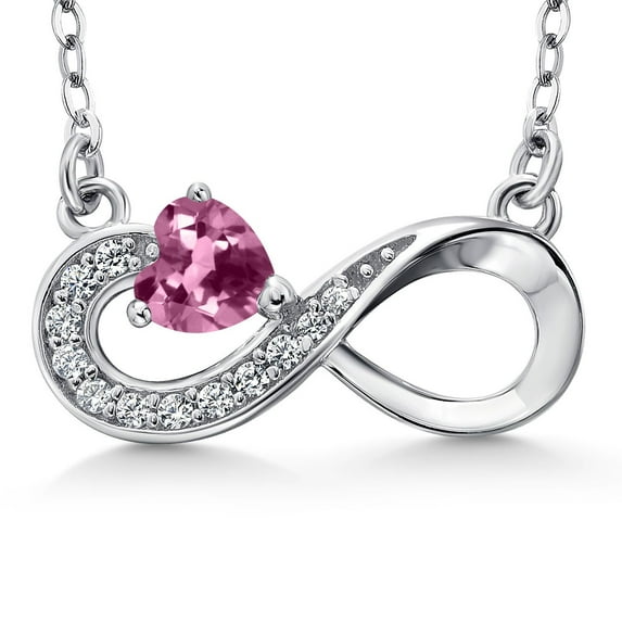 Gem Stone King 925 Sterling Silver Pink Tourmaline Infinity Pendant Necklace for Women (0.33 Cttw, Heart Shape 4MM, with 18 inch Silver Chain)