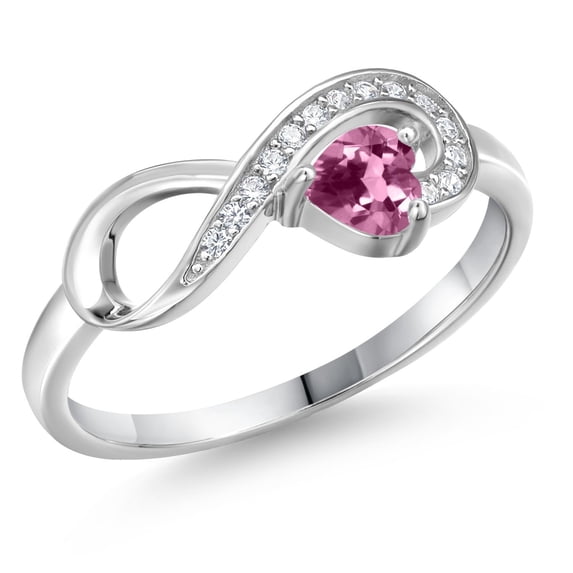 Gem Stone King 925 Sterling Silver Pink Tourmaline Infinity Ring for Women (0.32 Cttw, Heart Shape 4MM, Gemstone October Birthstone, Size 8)