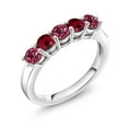 thumbnail image 1 of Gem Stone King 925 Sterling Silver Pink Tourmaline and Red Created Ruby 5-Stone Wedding Anniversary Band Ring for Women (0.95 Cttw, Gemstone October Birthstone, Size 6), 1 of 3