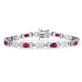 thumbnail image 1 of Gem Stone King 925 Sterling Silver Pink Tourmaline and Red Created Ruby and Lab Grown Diamond Bracelet for Women | 3.91 Cttw | Gemstone October Birthstone | Oval 6X4MM | Length 7.25 inches, 1 of 6