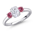 thumbnail image 1 of Gem Stone King 925 Sterling Silver White Moissanite and Pink Tourmaline Engagement Ring for Women | 1.20 Cttw | Oval 7X5MM | Gemstone Birthstone | Size 8, 1 of 7